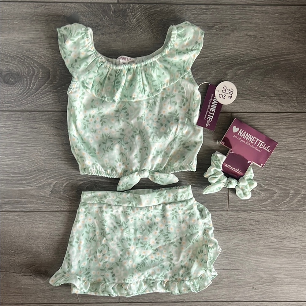 Floral Mint Green Three-Piece Skort Outfit